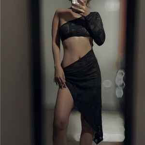 Black One-Shoulder Mesh Dress